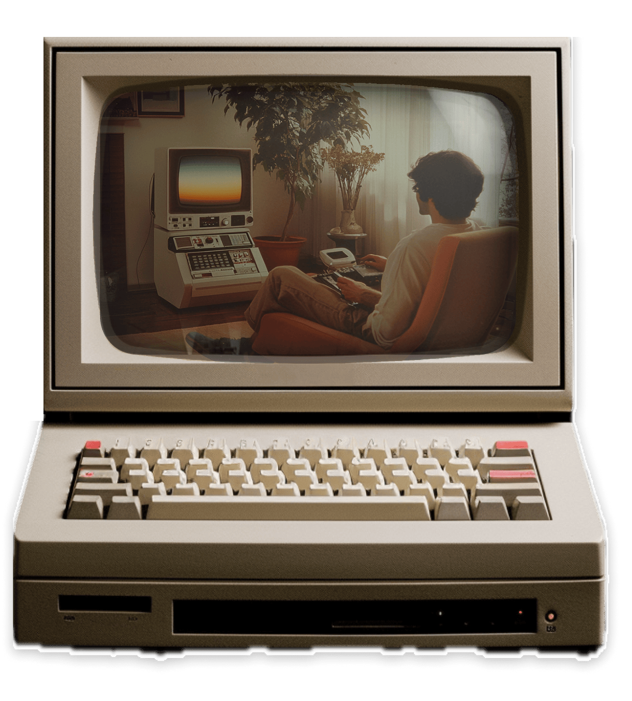 old computer with video placeholder